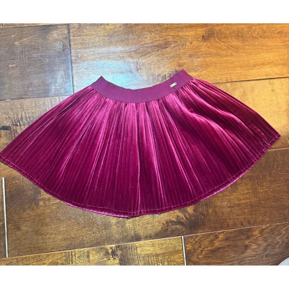 Mayoral Girls Berry Pink Pleated Velvet Skirt Elastic Waist Size 3 98cm